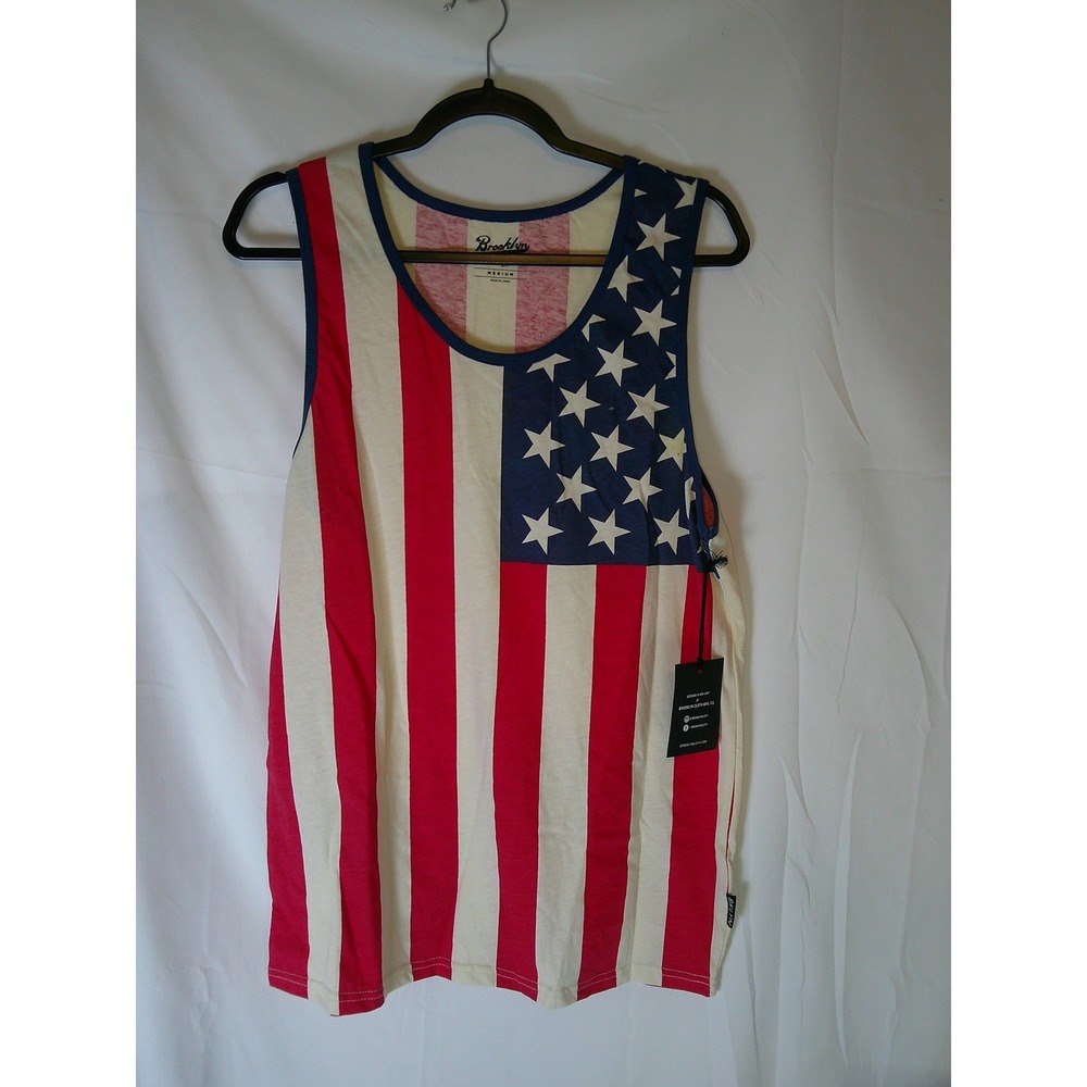 Brooklyn Cloth Mens American Flag Tank Top Red White Blue Stars Stripes Medium